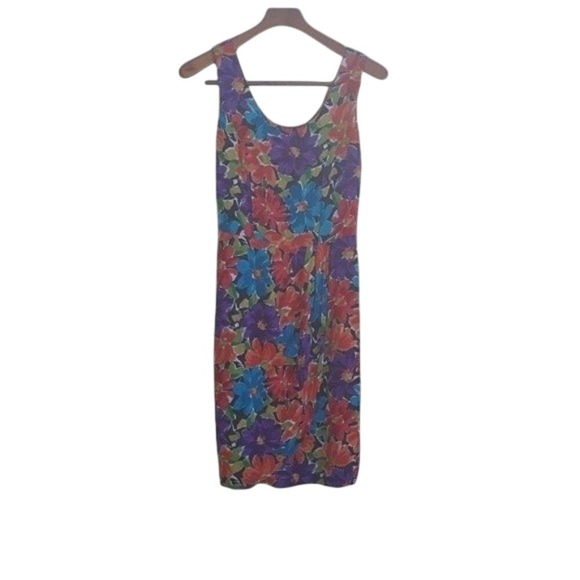 Vintage Dresses & Skirts - Vtg 80's Tropical Hawaiian Dress Sz M Belted Multicolor Floral Resort Vacation